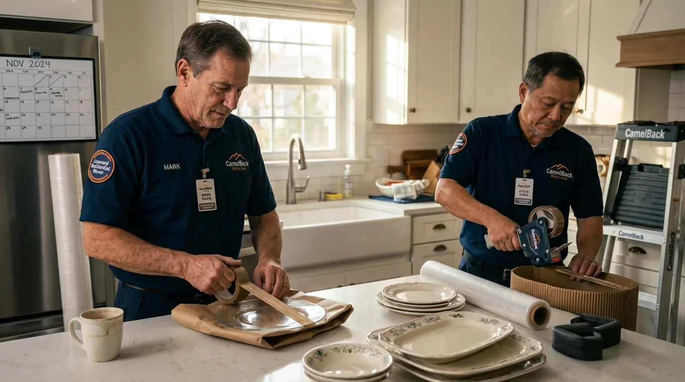 Professional crew packing kitchen dishware in Mexia, TX